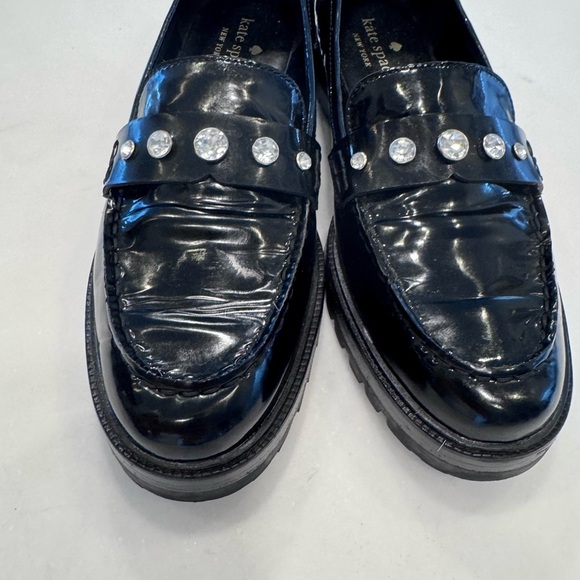 NEW Kate Spade BLACK PATENT Leather Women's Loafers With Rhinestone Size 8 - Picture 9 of 9